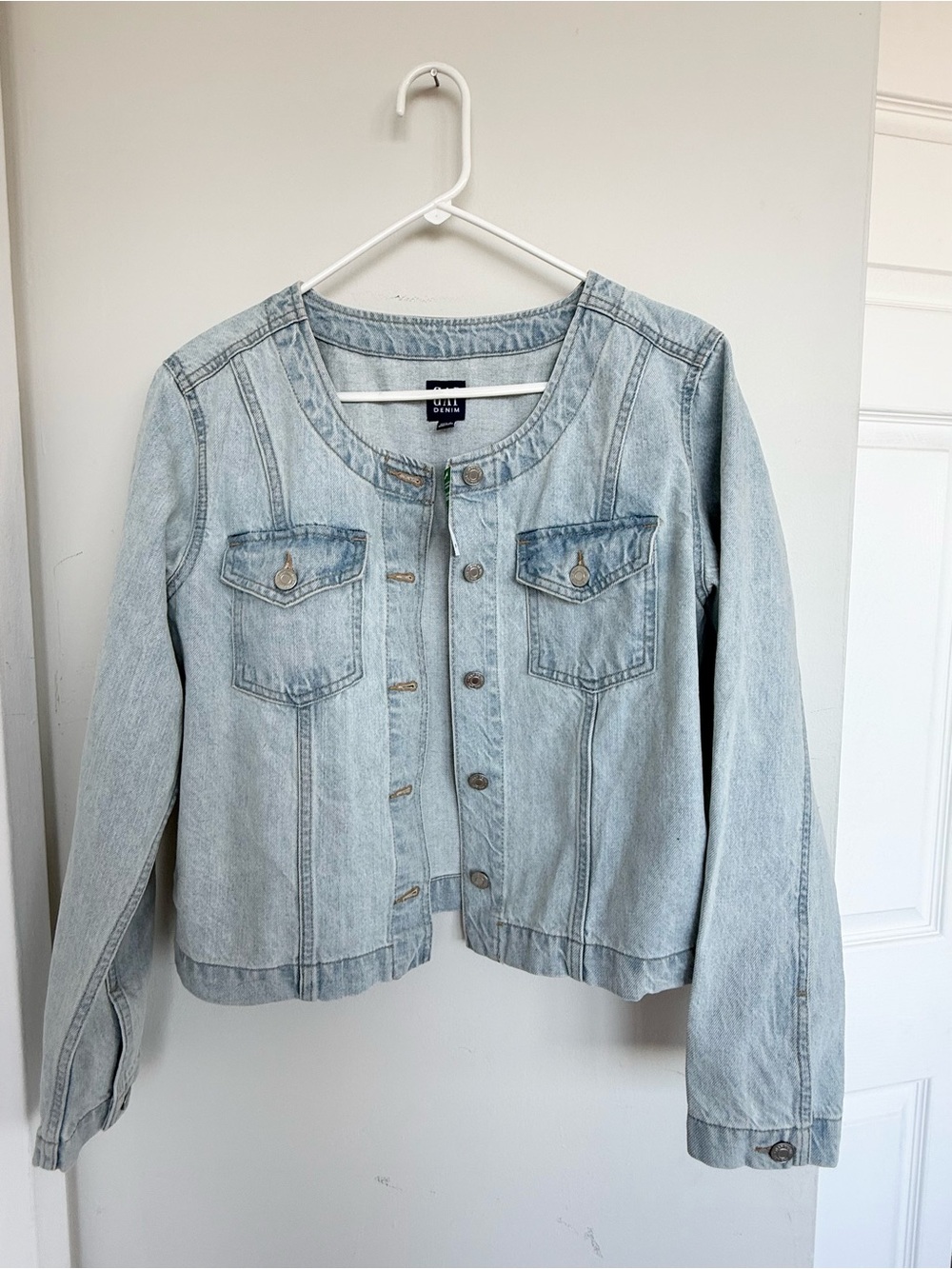 GAP Light Blue Collarless Denim Jacket